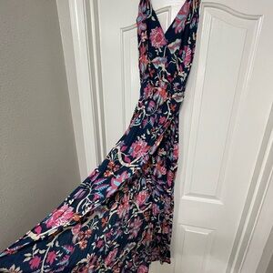 Tiare Hawaii Navy Maxi Dress with Pink Floral Print